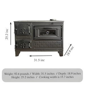 Cast Iron Stove with Oven - Brick Lined Fireplace - CastingFire