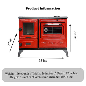 Red Cast Iron Burning Fireplace Wood Stove - TheCastingFire