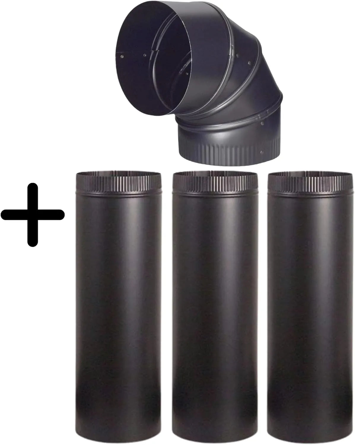 Black Cast Iron Wood Stove Pipe Set - 3 Straight Pipes + 1 Elbow Pipe - TheCastingFire