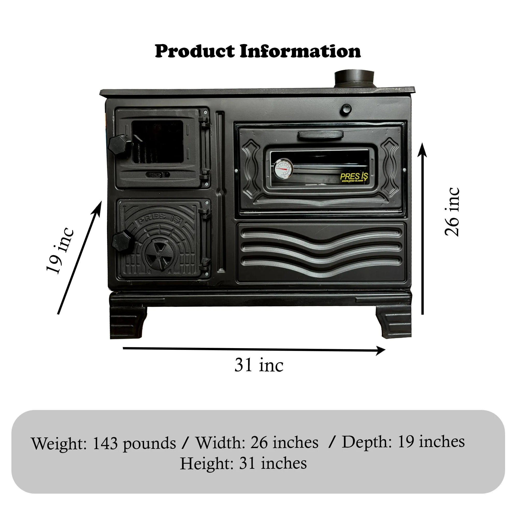 Cast Iron Wood Stove with Oven Black - CastingFire
