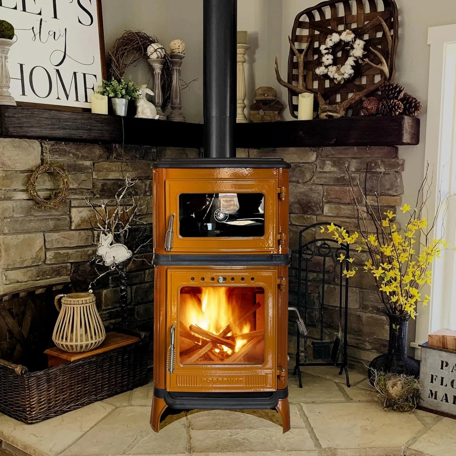 Colorful Cast Iron Wood Stove Pipe Set 3 Straight Pipes + 1 Elbow Pipe - TheCastingFire