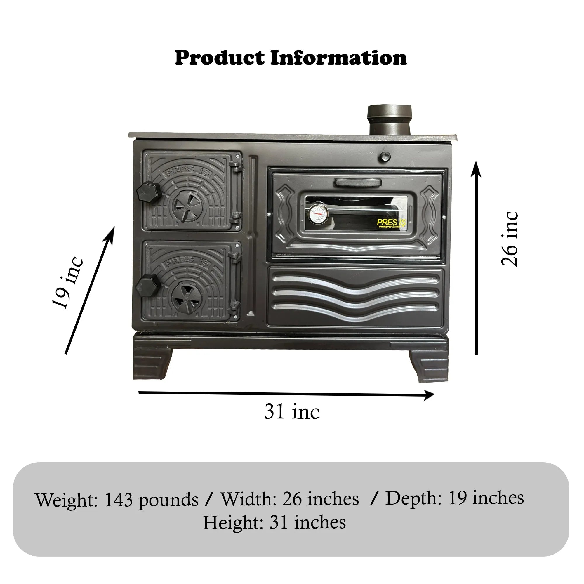 Durable Cast Baking Oven Cooker Oven by Burning Wood Black - CastingFire