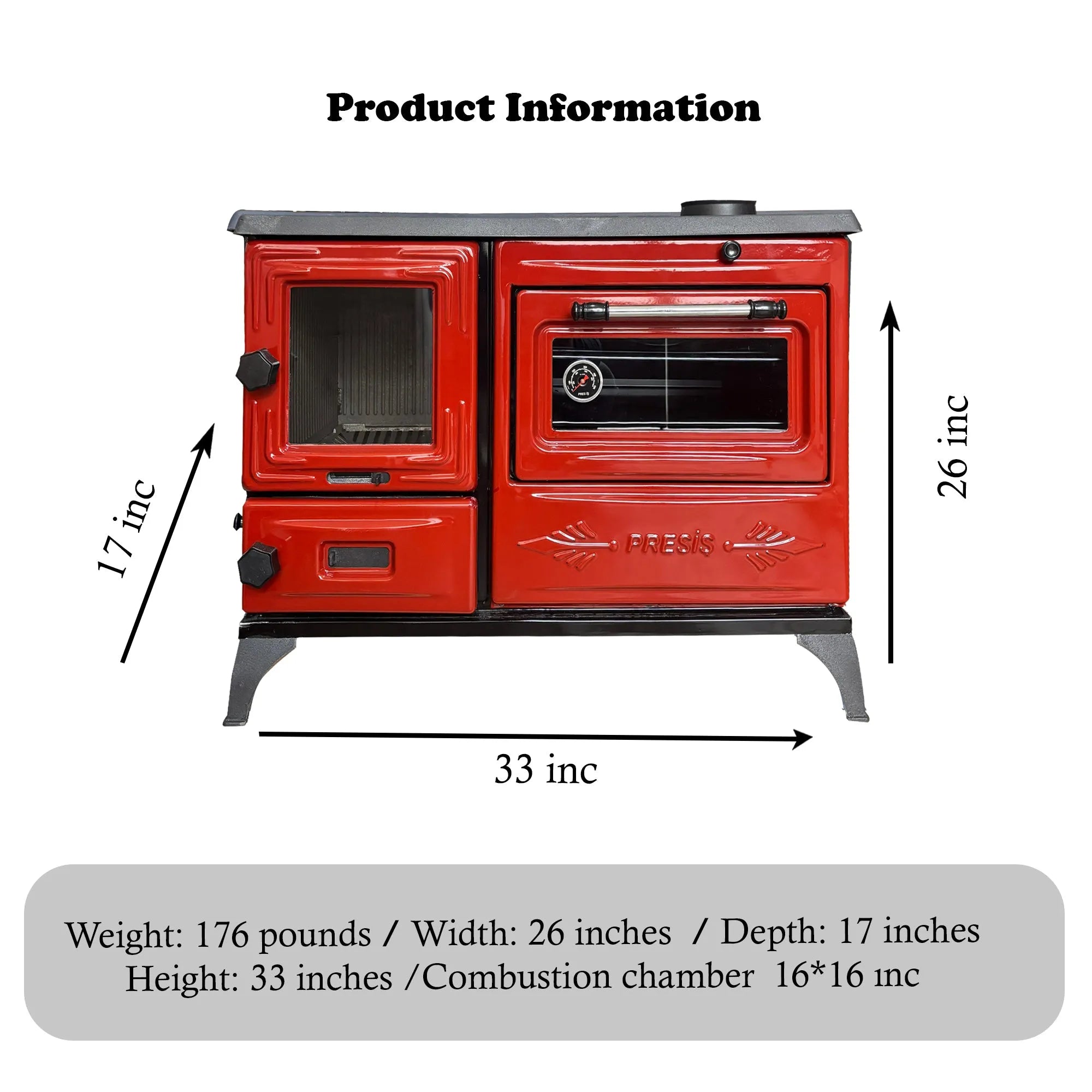 Red Cast Iron Burning Fireplace Wood Stove - TheCastingFire